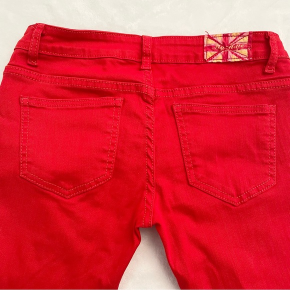 Machine Distressed Red Low Rise Jeans Denim - Picture 4 of 7